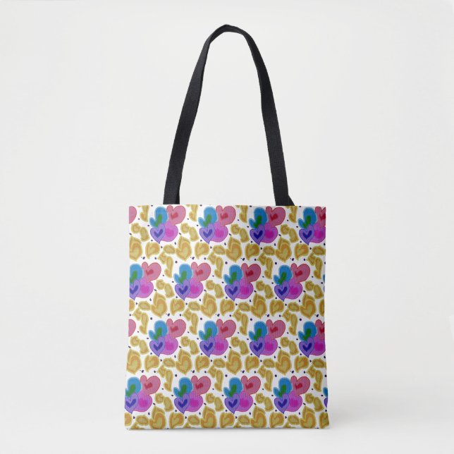 Farbenfrohe Herzdesign im gesamten Druck Tasche (Vorderseite)