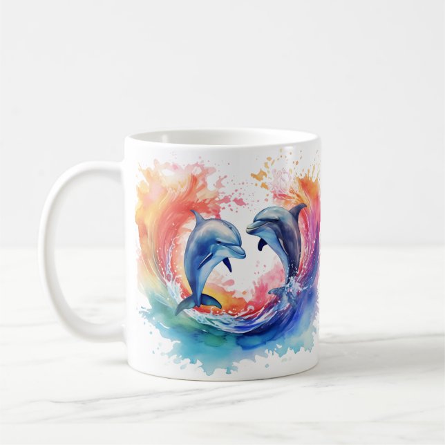 Farbenfrohe Herzdolphin Kaffeetasse (Links)