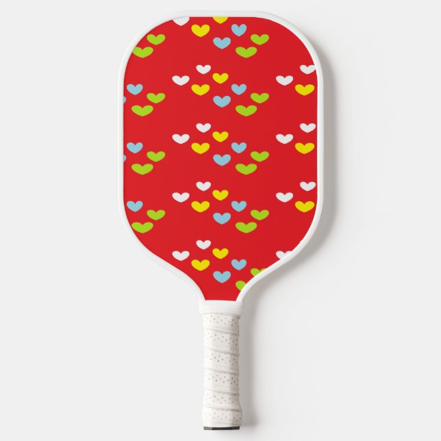 Farbenfrohe Herzen auf rot Pickleball Schläger (Vorderseite)