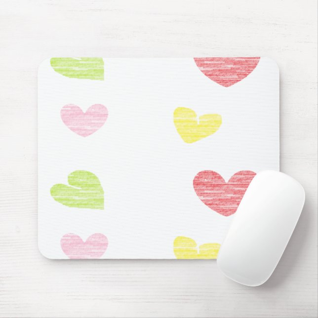 Farbenfrohe Herzen auf Weiß Mousepad (Mit Mouse)