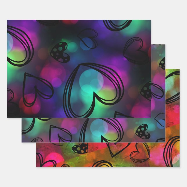 Farbenfrohe Herzen Geschenkpapier Set (Set)