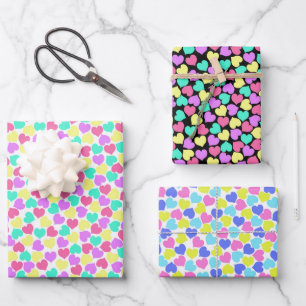 Farbenfrohe Herzen Geschenkpapier Set