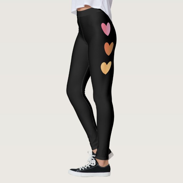 Farbenfrohe Herzen gestreift schwarze Leggings Fra (Links)