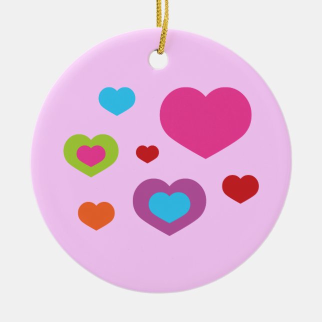 Farbenfrohe Herzen Keramik Ornament (Vorne)