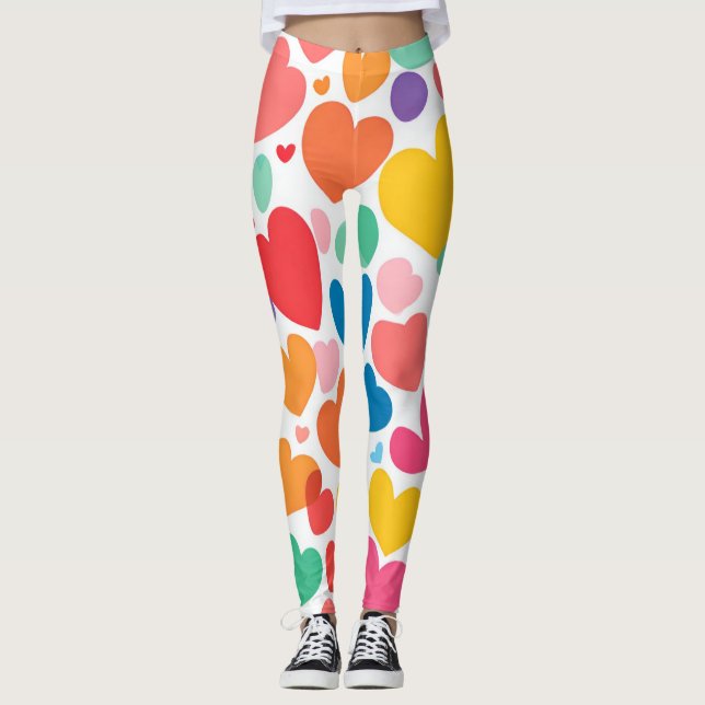 Farbenfrohe Herzen Leggings (Vorderseite)