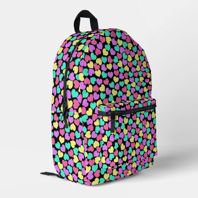 Farbenfrohe Herzen Moderne Girly Bedruckter Rucksack (Rückseitige Ecke links)