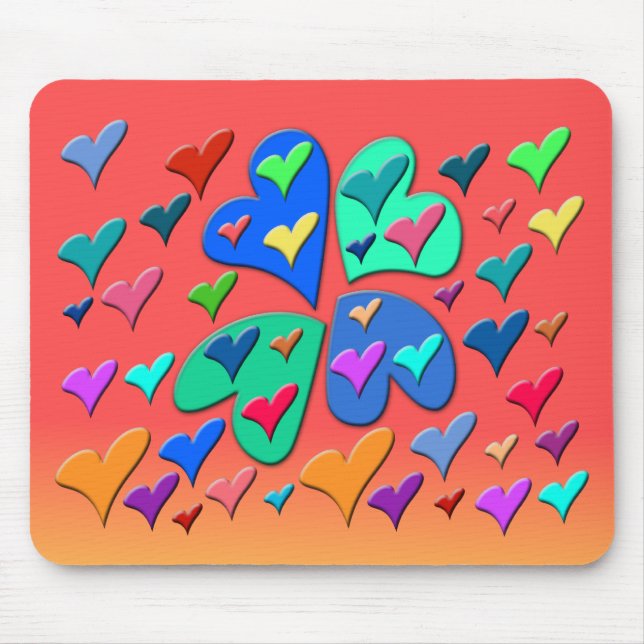 Farbenfrohe Herzen Mousepad (Vorne)