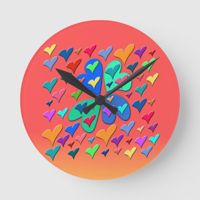 Farbenfrohe Herzen Runde Wanduhr (Vorderseite)