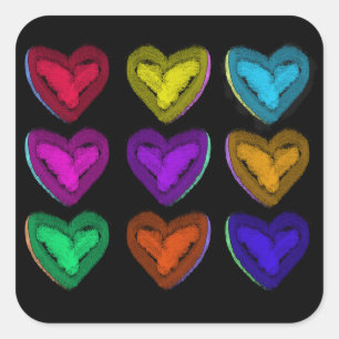 Farbenfrohe Herzen Valentine Hearts Quadratischer Aufkleber