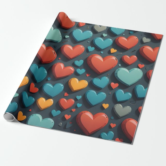 Farbenfrohe Herzen, Valentinische Kunst Geschenkpapier (Ungerollt)