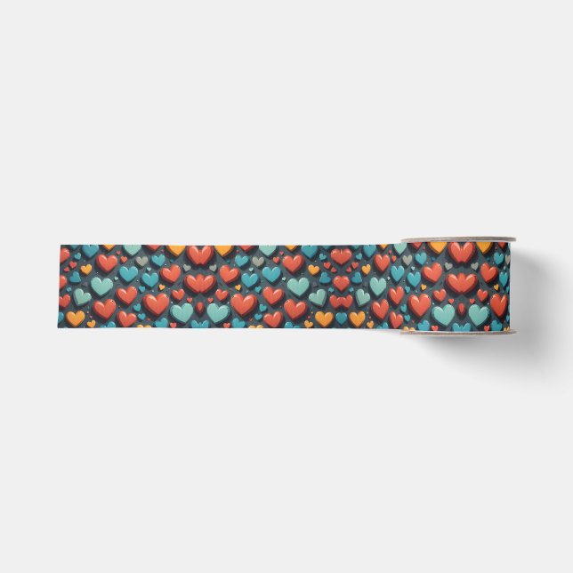 Farbenfrohe Herzen, Valentinische Kunst Ripsband (Vorderseite)