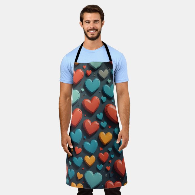 Farbenfrohe Herzen, Valentinische Kunst Schürze (Getragen)