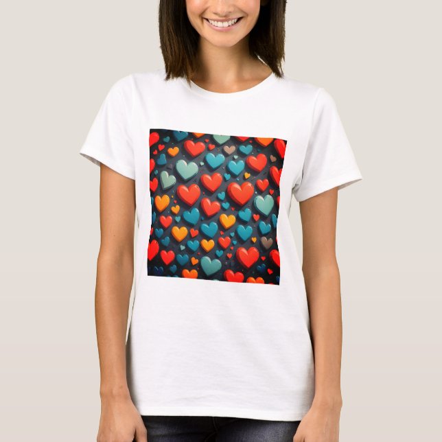 Farbenfrohe Herzen, Valentinische Kunst T-Shirt (Vorderseite)