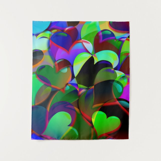 Farbenfrohe Herzen Wandteppich (Vorderseite)