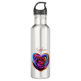 Farbenfrohe Herzform Rose- Edelstahlflasche