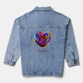 Farbenfrohe Herzform Rose- Jeansjacke