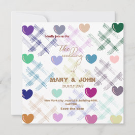 Farbenfrohe Herzmuster Einladung Hochzeit | Modern