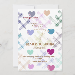 Farbenfrohe Herzmuster Einladung Hochzeit Modern