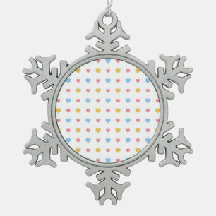 Farbenfrohe Herzmuster Gelb Rosa Blau Schneeflocken Zinn-Ornament