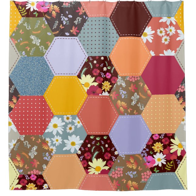 Farbenfrohe Hexagon-Blume, die Design verlassen Duschvorhang (Vorderseite)