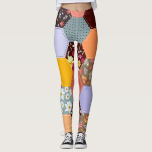 Farbenfrohe Hexagon-Blume, die Design verlassen Leggings