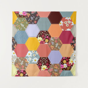 Farbenfrohe Hexagon-Blume, die Design verlassen Wandteppich