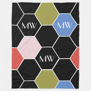 Farbenfrohe Hexagon in modernen Farben mit Monogra Fleecedecke