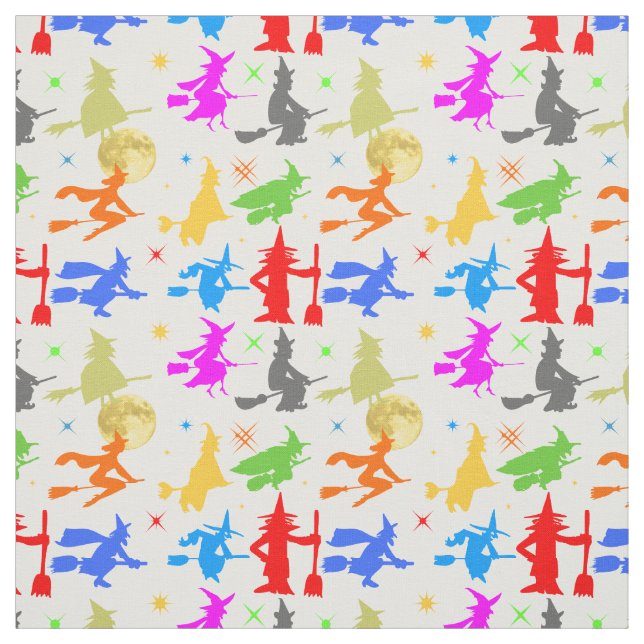 Farbenfrohe Hexen im Flug. Halloween Pattern Stoff (Muster)