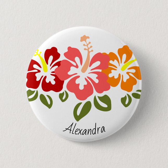 Farbenfrohe Hibiskus Trio Personalisiert Button (Vorderseite)