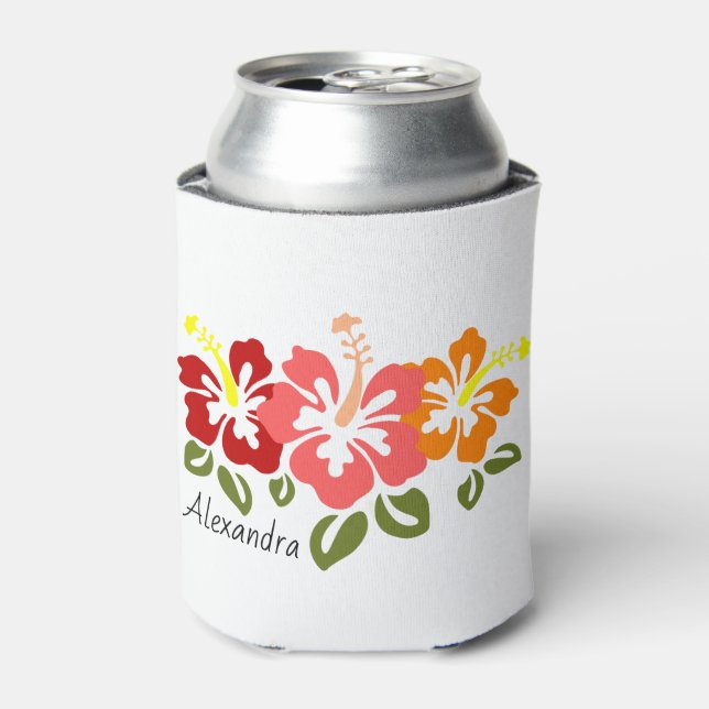 Farbenfrohe Hibiskus Trio Personalisiert Dosenkühler (Kanne Vorderseite)
