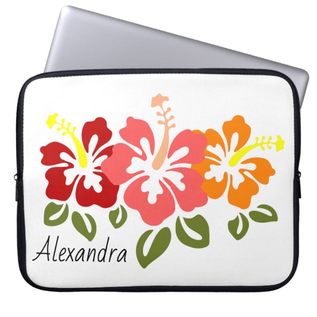 Farbenfrohe Hibiskus Trio Personalisiert Laptopschutzhülle (Vorderseite)