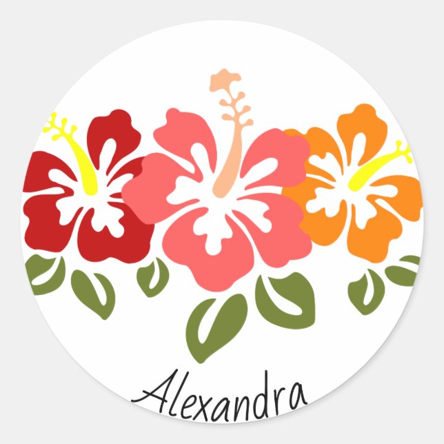Farbenfrohe Hibiskus Trio Personalisiert Runder Aufkleber (Vorderseite)
