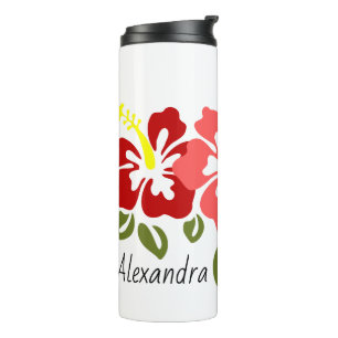 Farbenfrohe Hibiskus Trio Personalisiert Thermosbecher