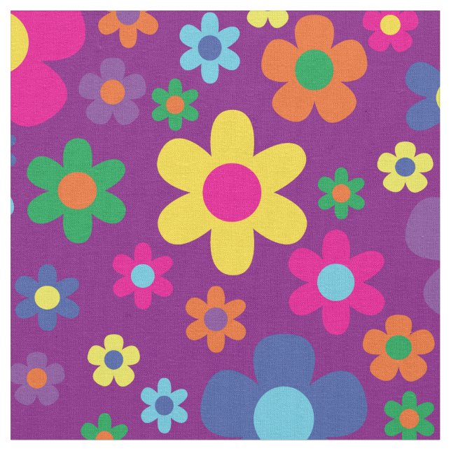 Farbenfrohe Hippie 70er Blume Stoff (Nahaufnahme)