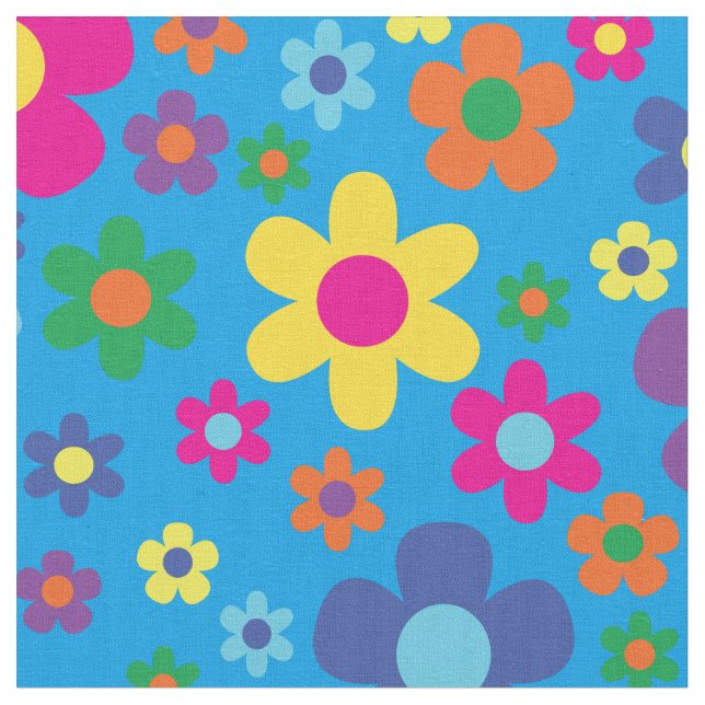 Farbenfrohe Hippie 70er Blume Stoff (Nahaufnahme)