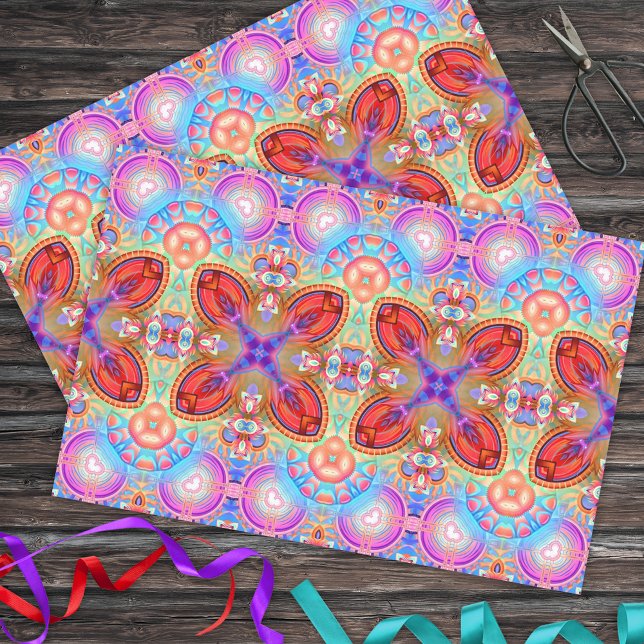 Farbenfrohe Hippie Boho Kaleidoskopie Fraktal Kuns Seidenpapier (Von Creator hochgeladen)