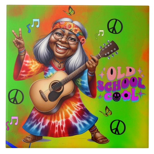 Farbenfrohe Hippie Chic Coole Keramik Tile Fliese (Vorderseite)