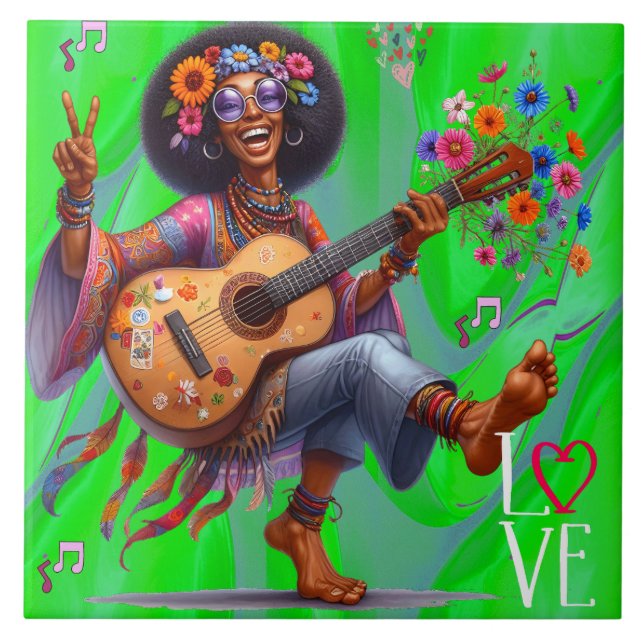 Farbenfrohe Hippie-LIEBE Keramik Tile Fliese (Vorderseite)