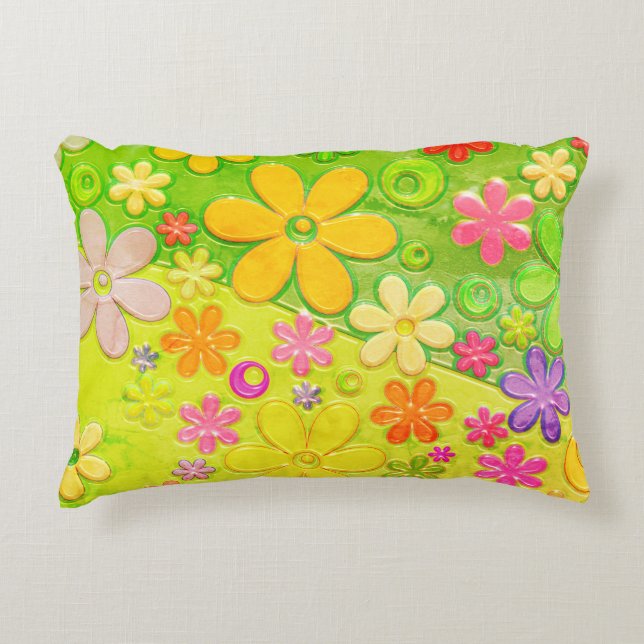 Farbenfrohe Hippy Groovy Blume Dekokissen (Vorderseite)