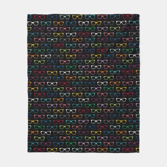 Farbenfrohe Hipster Brillenmuster Schwarz Fleecedecke (Vorderseite)