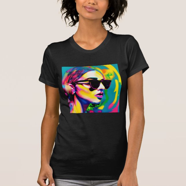 Farbenfrohe Hipster Lady in Sonnenbrille Kunstwerk T-Shirt (Vorderseite)
