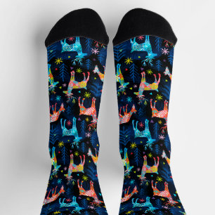 Farbenfrohe HirschChrismas Bäume Snowflakes Socken