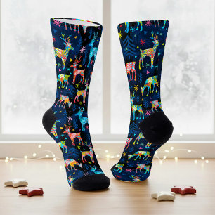 Farbenfrohe HirschChrismas Bäume Snowflakes Socken