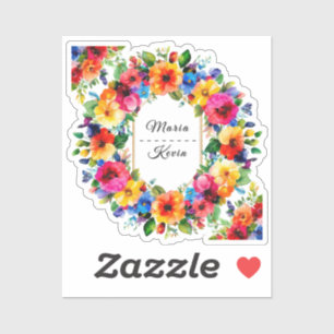 Farbenfrohe Hochzeit Blumenreath Aufkleber