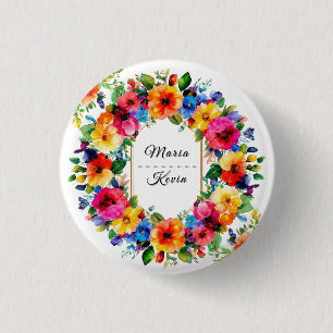 Farbenfrohe Hochzeit Blumenreath Button