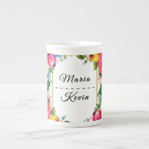 Farbenfrohe Hochzeit Blumenreath Prozellantasse