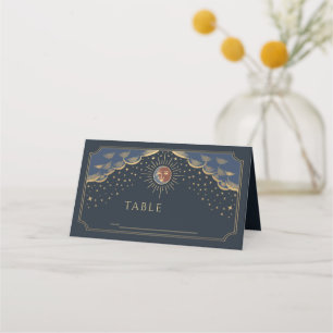 Farbenfrohe Hochzeit der Gold Sun and Moon Tarot C Platzkarte