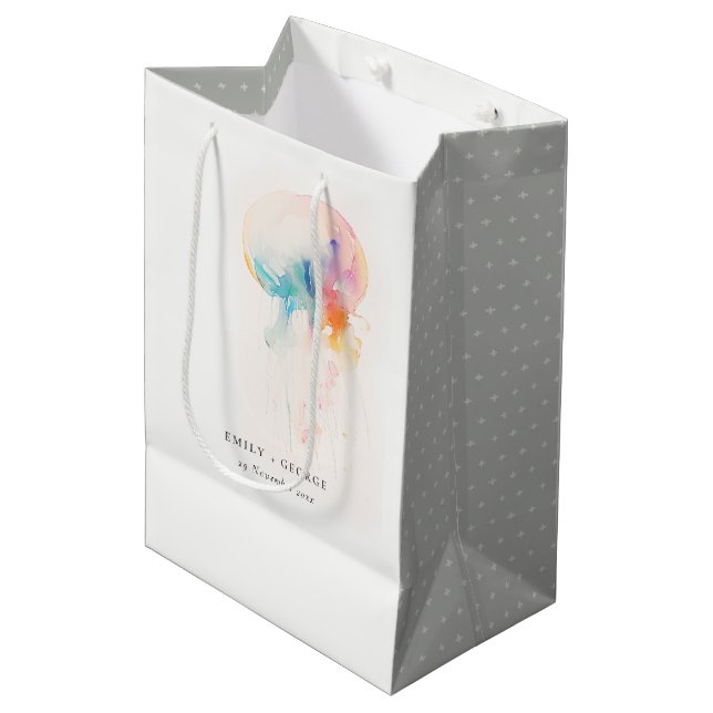 Farbenfrohe Hochzeit der Quallenvögel Mittlere Geschenktüte (Vorderseite Schrägansicht)