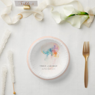 Farbenfrohe Hochzeit der Quallenvögel Pappteller