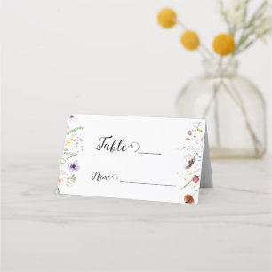 Farbenfrohe Hochzeit der Wildblume Faltende Platzk Platzkarte